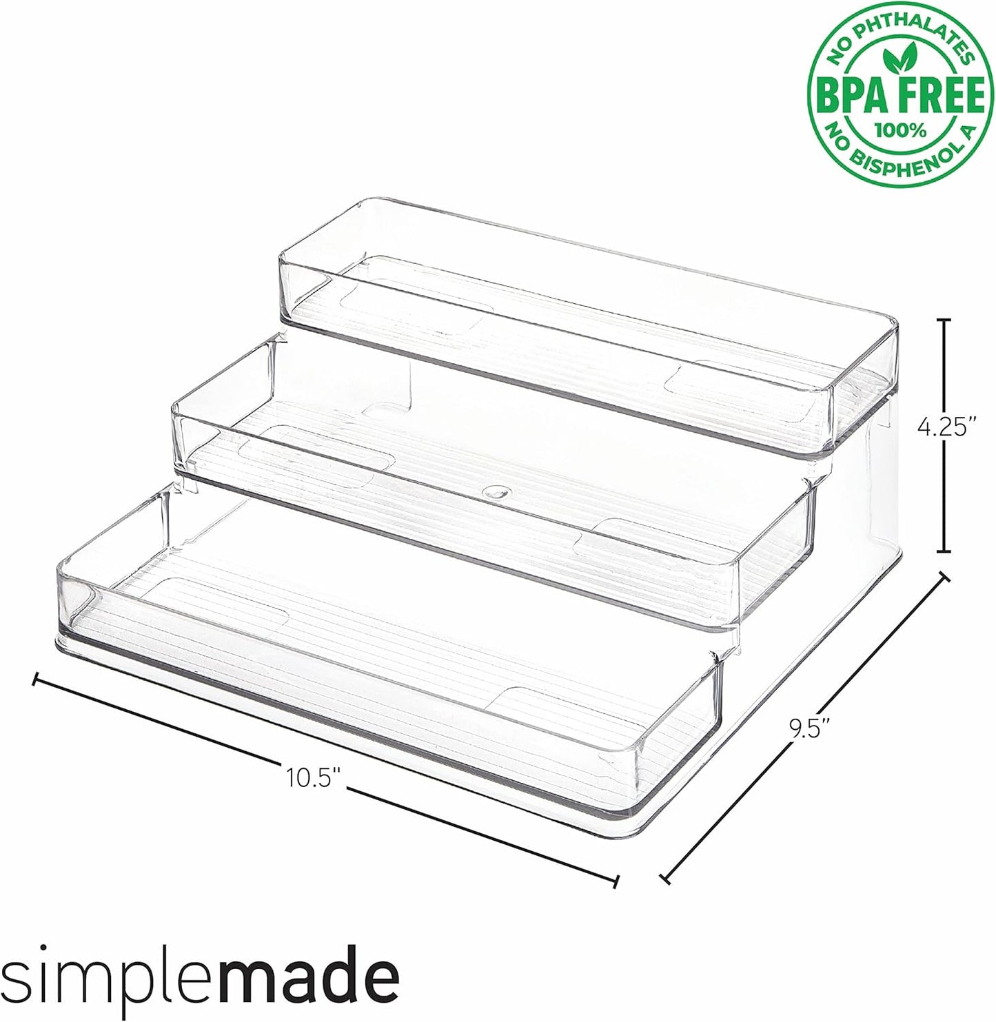 SIMPLEMADE 3-Tier Spice Rack Organizer - Versatile Storage Shelf for Kitchen, Bathroom, Bedroom & Office, Set of 1, Clear