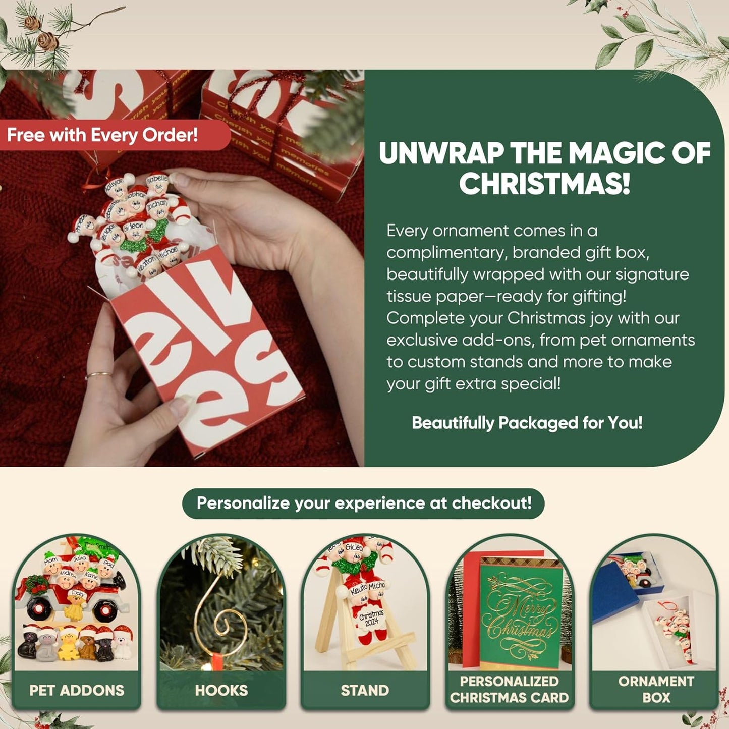 3D Gnome Family of 6 Ornament 2025 Personalized Family Christmas Ornaments 2025 | Woodland Deer Mushrooms Personalized Tree Ornaments for Grandchildren, Siblings & Grandkids of Six Ornament Gnomes