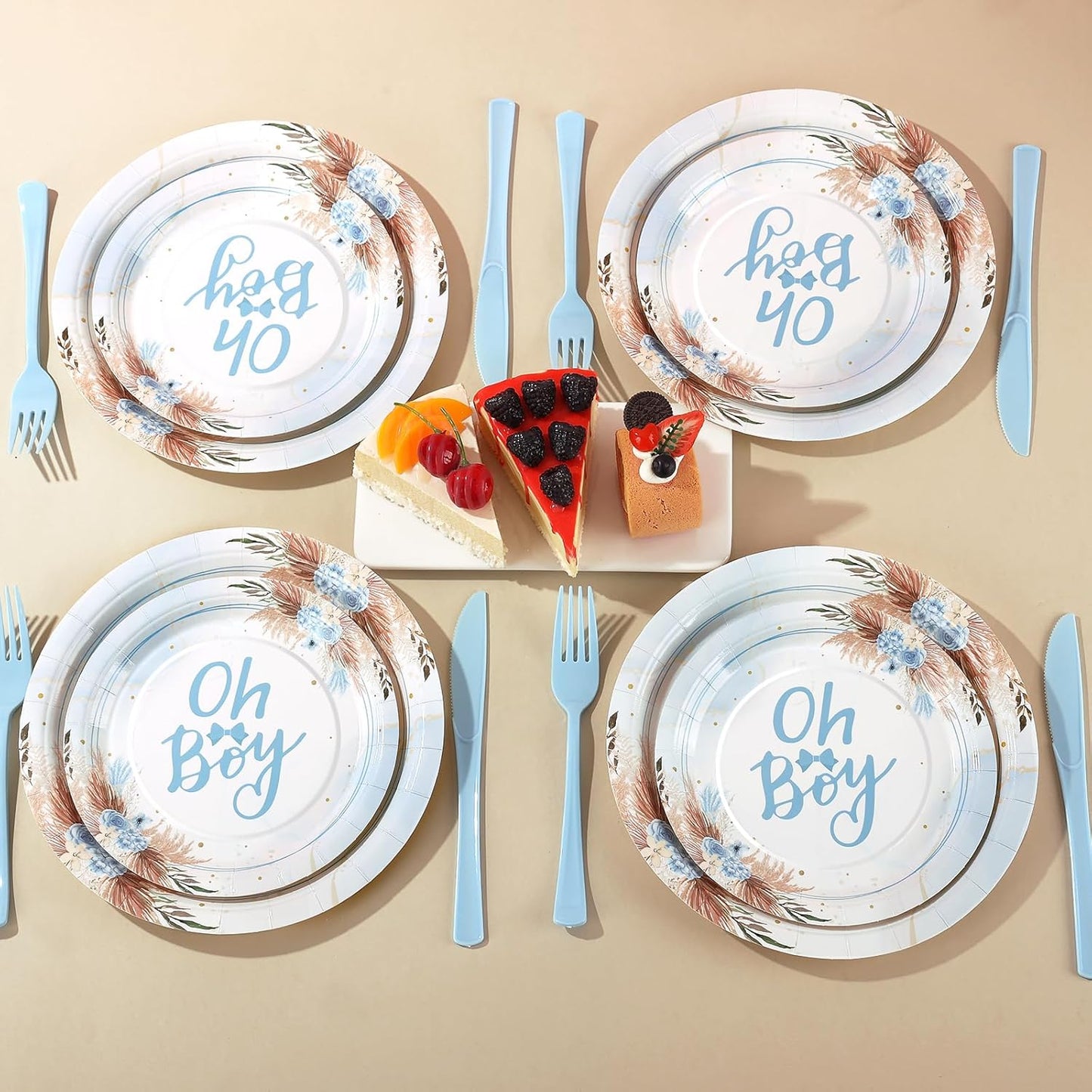 168 Pcs Baby Boy Shower Decorations, Its A Boy Baby Shower Decorations, Blue Baby Shower Plates and Cups and Napkins Sets Serves 24, Boho Fall Oh Baby