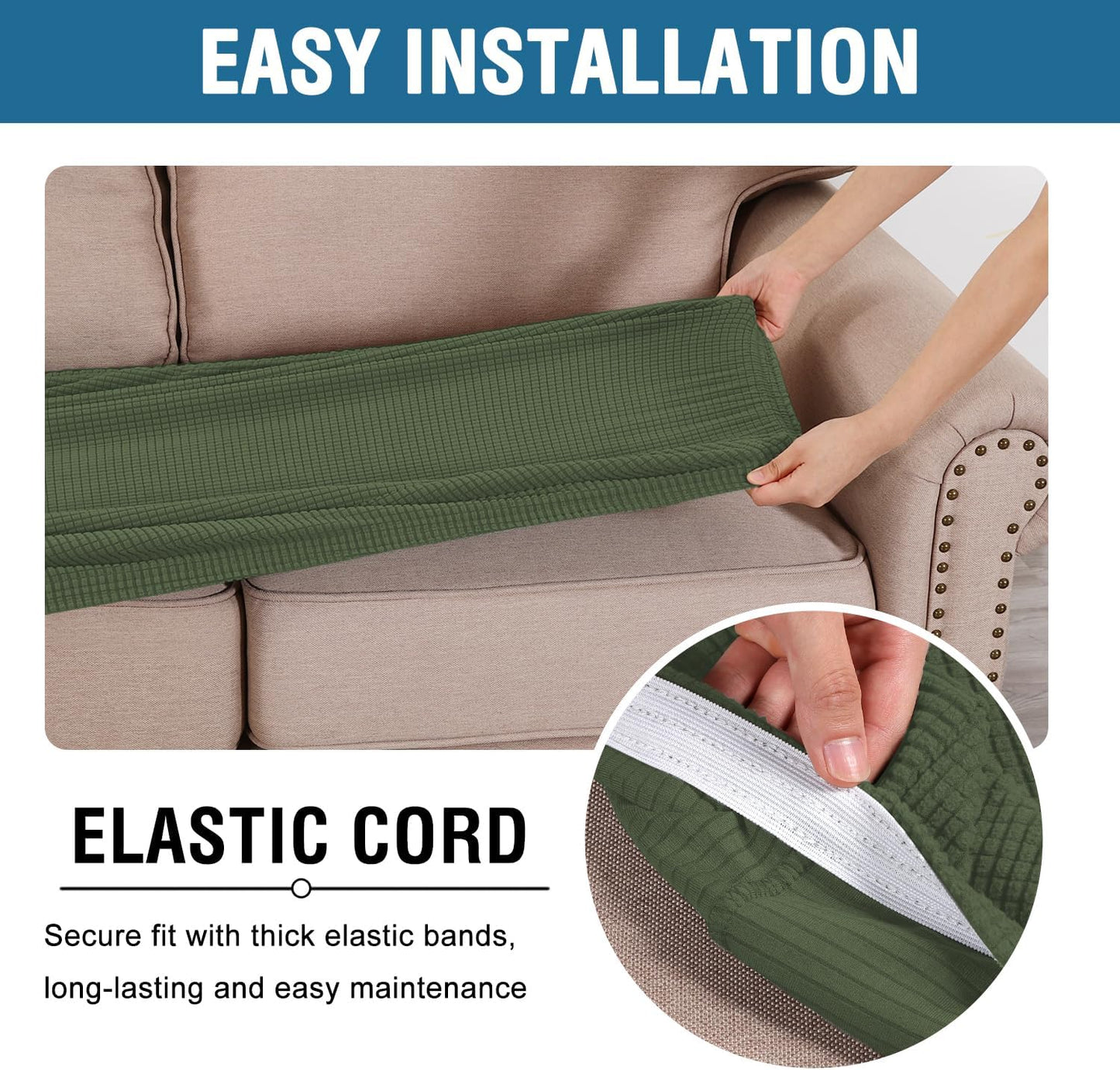 H.VERSAILTEX Super Stretch Individual Seat Cushion Covers Sofa Covers Couch Cushion Covers Slipcover Sets Thick Jacquard Textured Twill Fabric (1 Piece Sofa Cushion Cover, Bronze Green)