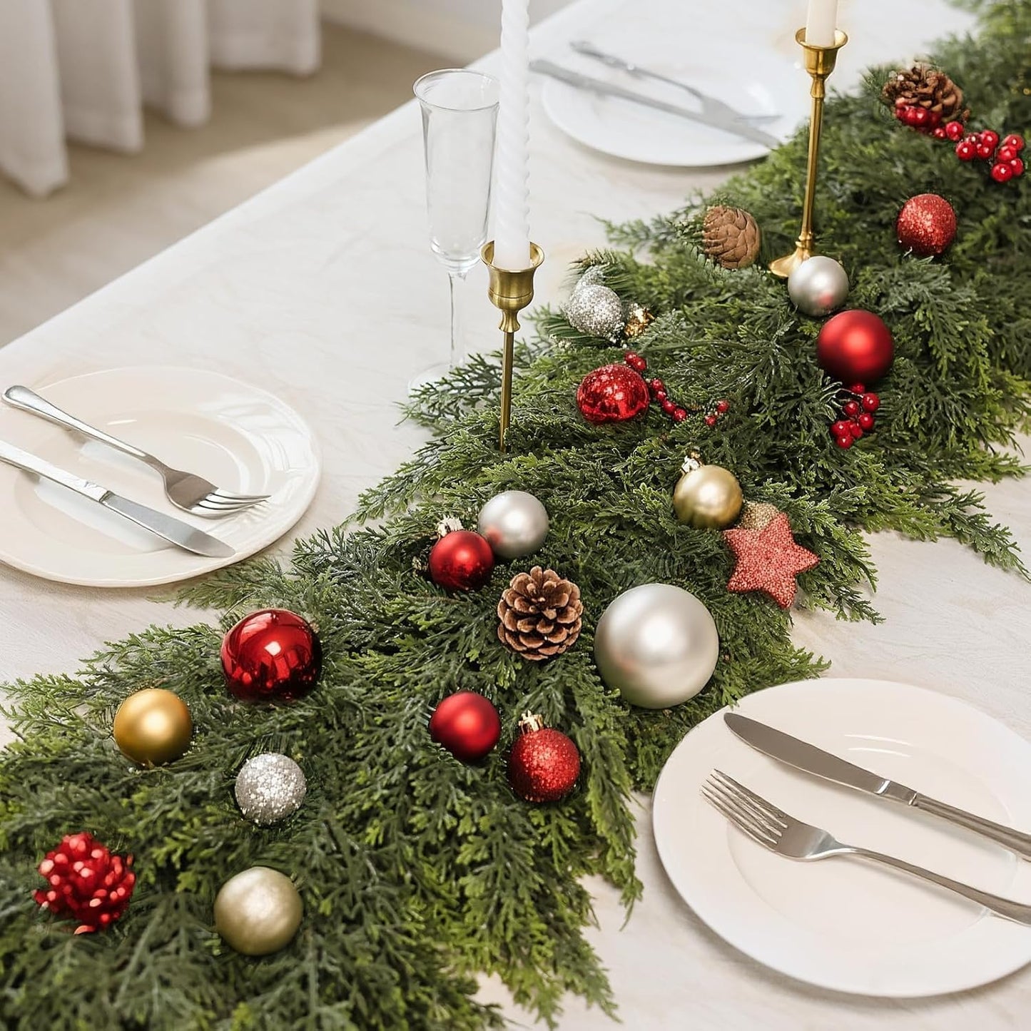 Real Touch Cedar Garland - Artificial Christmas Garlands Faux Green Cedar Fake Pine Needles Garland for Fireplace,Table, Stairs, Mantle, Window,Indoor Outdoor,Home,Holiday Decor(2 PCS,9 FT)