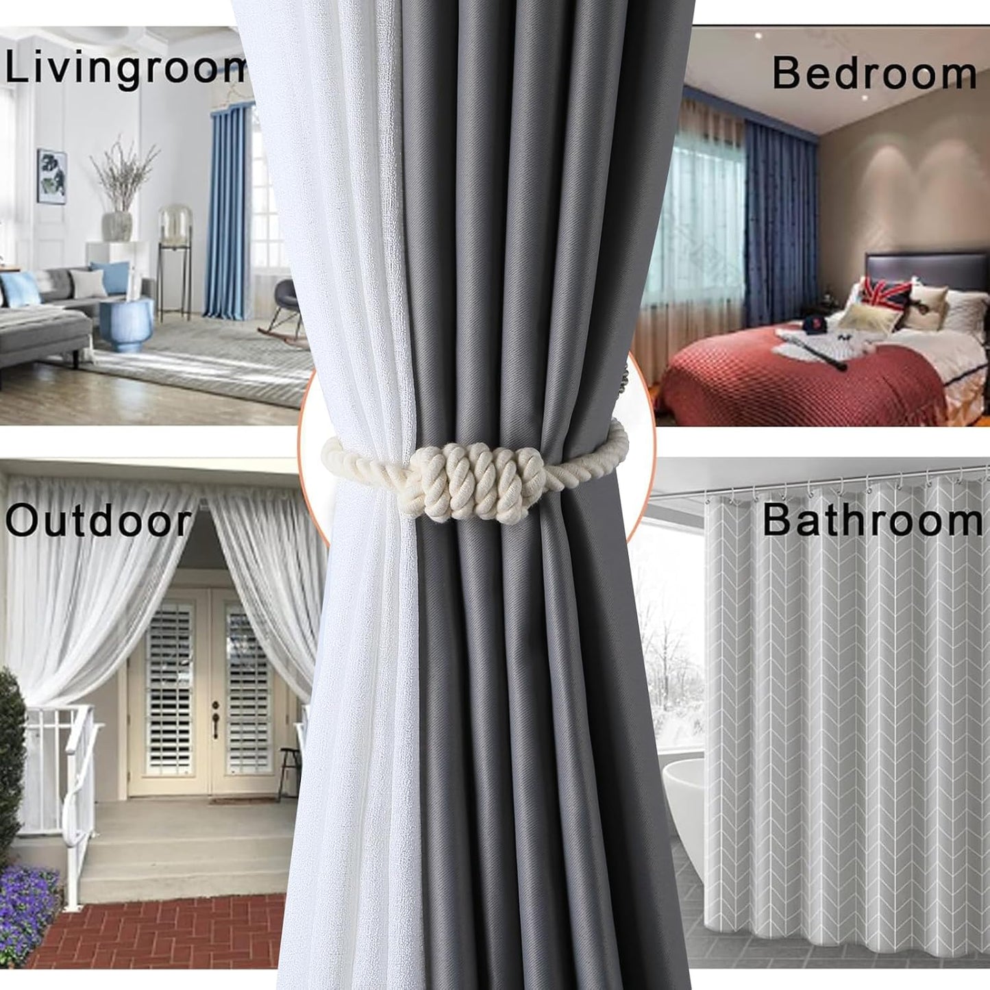 Fenghuangwu 4Pack Magnetic Jute Curtain Tiebacks – Bohemian Style Handmade Woven Tie-Backs for Drapes,Elegant Exquisite Knot Holdbacks,Outdoor Boho & Modern Home Decor