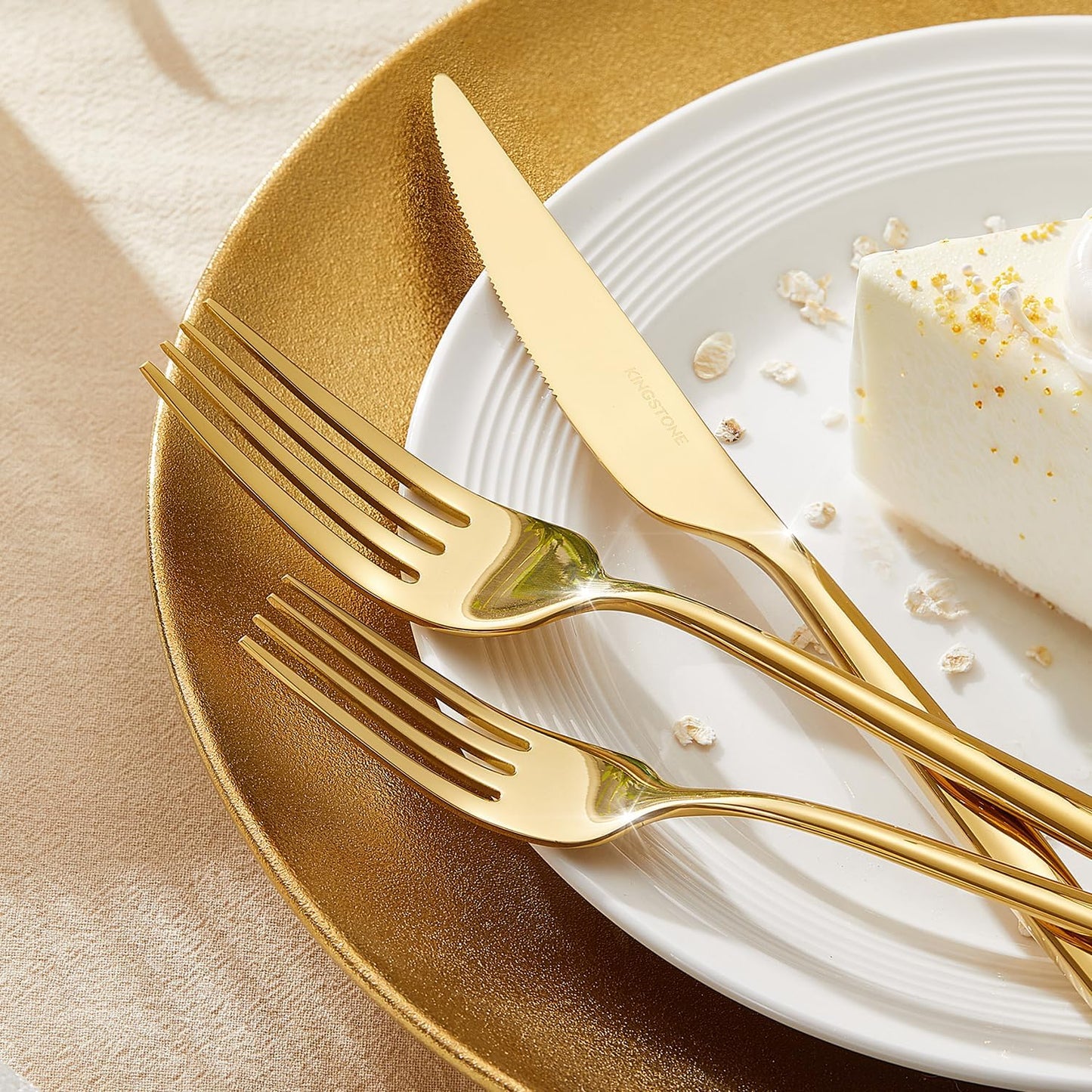 KINGSTONE Silverware Set, 60-Piece Flatware Set Cutlery Set Premium 18/10 Stainless Steel, Tableware Include Forks Knives Spoons for Home Kitchen Restaurant Wedding, Dishwasher Safe,Gold