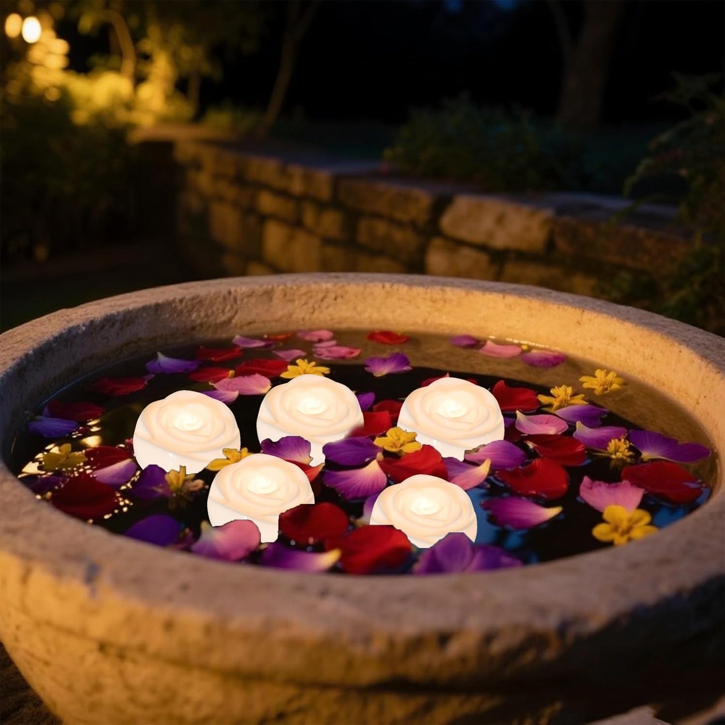 Aignis 24pcs Flameless LED Floating Candles, White Rose Plastic Tealight Battery Operated, 120+ Hours Glow Time, Cozy Light for Romantic Pool/Bathtub/Hot Bath/Wedding Centerpiece Decor(D2.83*H1.42)