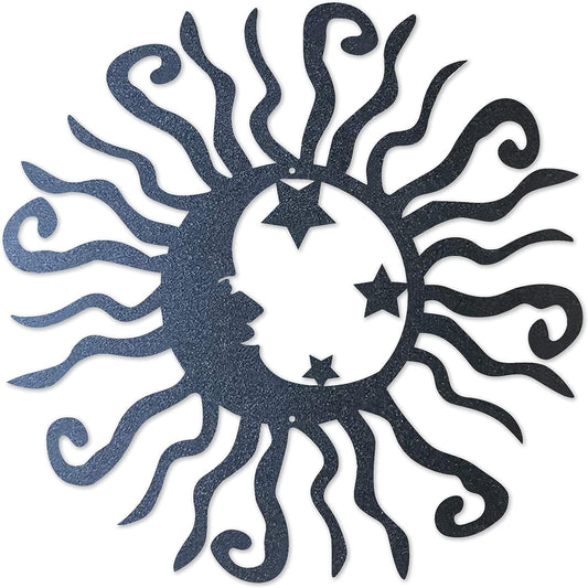 Riverside Designs Wacky Solar Moon Metal Wall Art Steel Outdoor Decor | Heavy-Duty and Waterproof | Made in USA (Black, 24L x 24W)