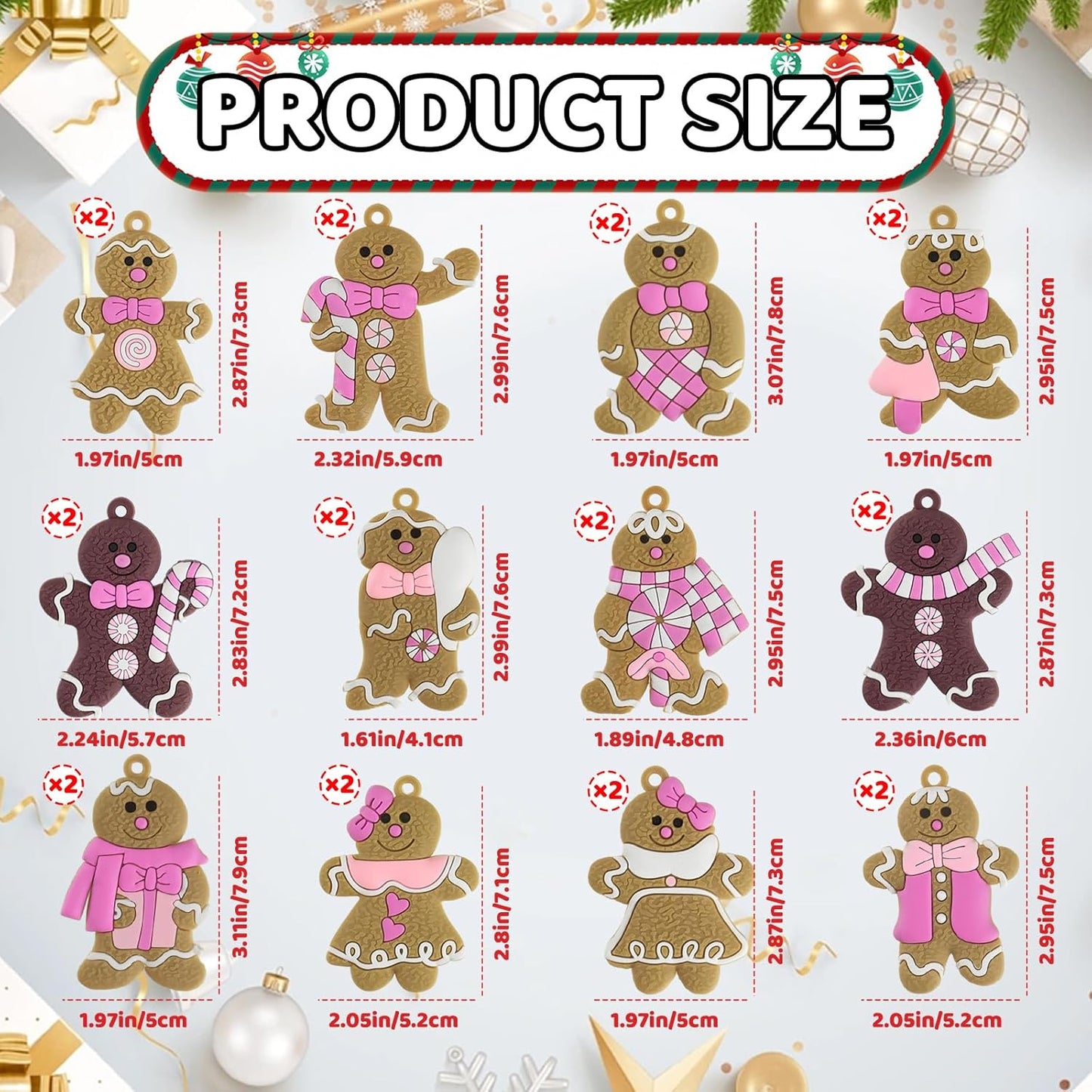 Gingerbread Man Ornaments Christmas Tree Decorations - 24pcs Pink Gingerbread Man Christmas Decorations Hanging Ornaments for Holiday Xmas Tree Home Decor