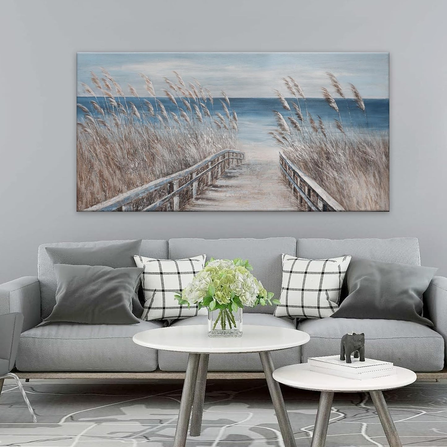 Canvas Wall Art Decor Large Wall Art for Living Room Vintage Coastal Wall Art Prints Landscape Beach Wall Art Decorations Blue Artwork for Walls Bedroom Office Kitchen Wall Decor 24" X 48"