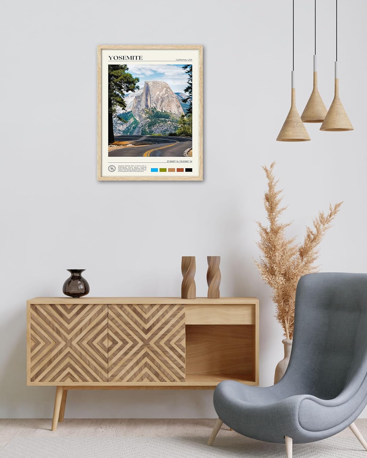 HesenDot Natural OAK Wood Yosemite National Park Framed Wall Art,12x16in Natural Scenery Canvas Wall Print,Classic Urban Landmark Wall Decor for Living Room,Bedroom,Office Gallery Gifts Set of 1