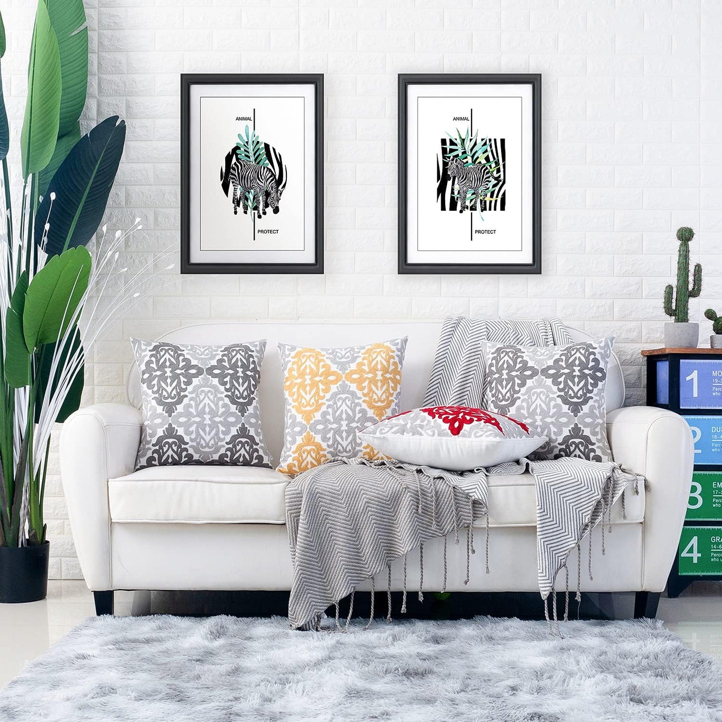 HWY 50 Coral Pink Decorative Throw Pillow Covers 18x18 Inch (1 Piece), Embroidered Cotton Farmhouse Cushion Cover Pillow Case for Sofa Couch Living Room Bed Bedroon, Floral Geometric