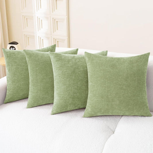 CaliTime Throw Pillow Covers Decorative 18 X 18 Inches Pack of 4 Cozy Chenille Cushion Cases for Couch Sofa Bed Living Room Home Sage Green