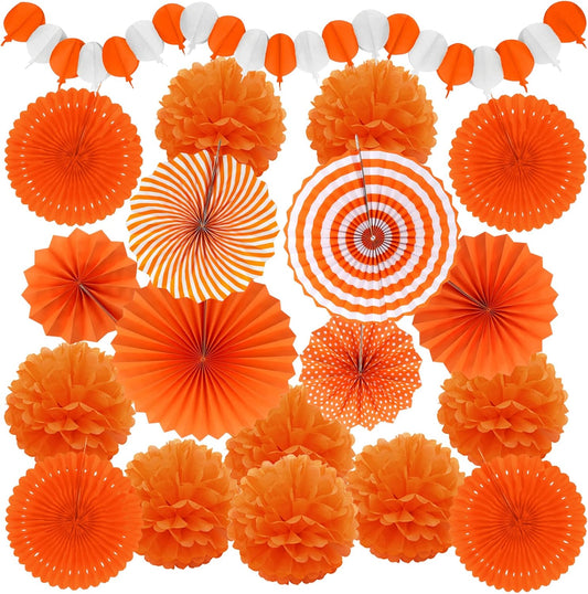 Orange Party Decorations, Papar Fans Pompoms Fans Garlands for Halloween Birthday Bridal Baby Shower Wedding Graduation Spring Festival Party Decorations