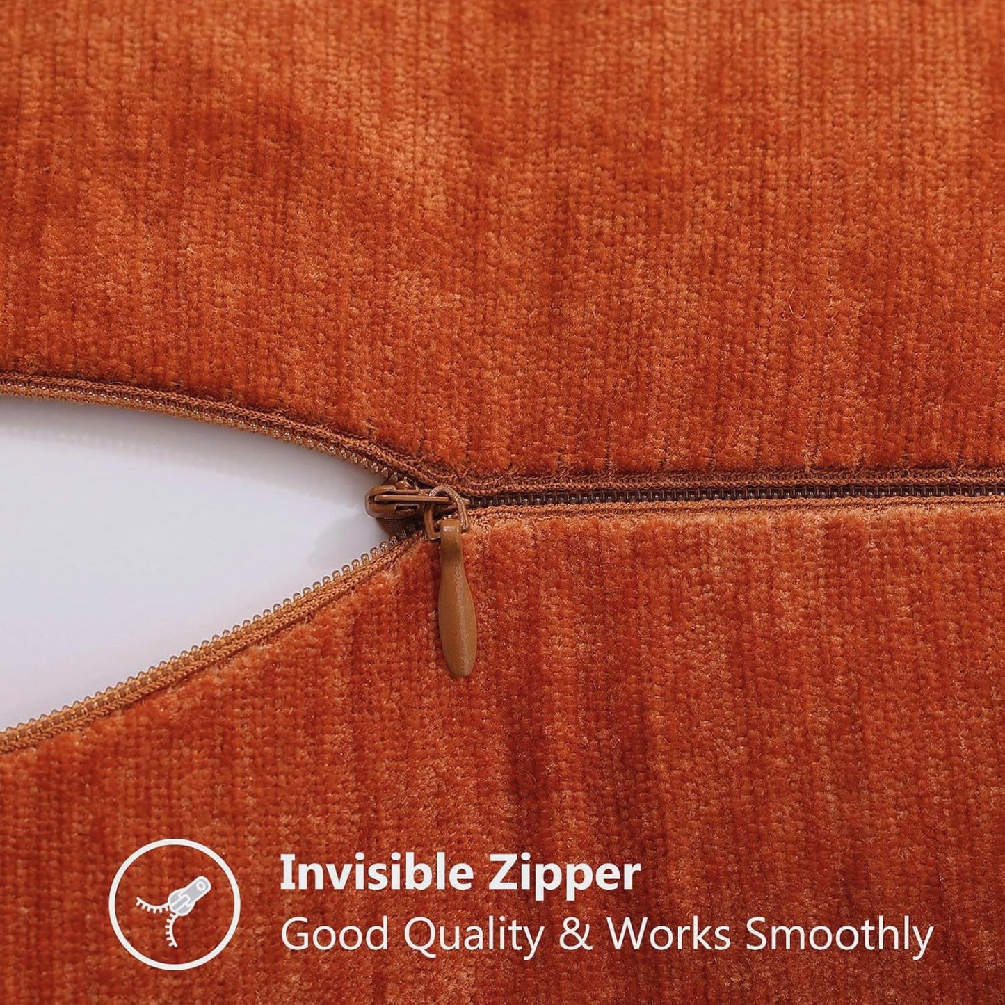 decorUhome Fall Chenille Soft Throw Pillow Covers 24x24 Set of 2, Farmhouse Velvet Neutral Decorative Euro Pillow Covers with Stitched Edge for Couch Sofa Bed Home Decor, Rust