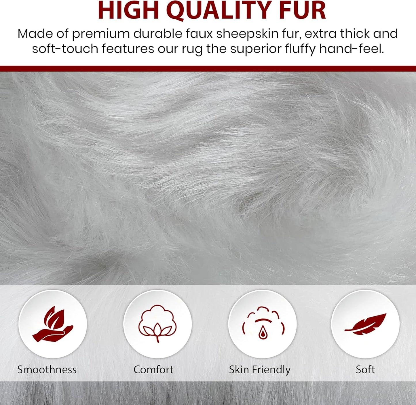 LAMBZY Faux Sheepskin Hypoallergenic Free Shape Silky Shag Rug, Luxury Shaggy Silky Plush Carpet for Bedrooms Rugs Living Room Kids Rooms Sofa Floor Rugs (Single 2'x3',60x90 cm White)