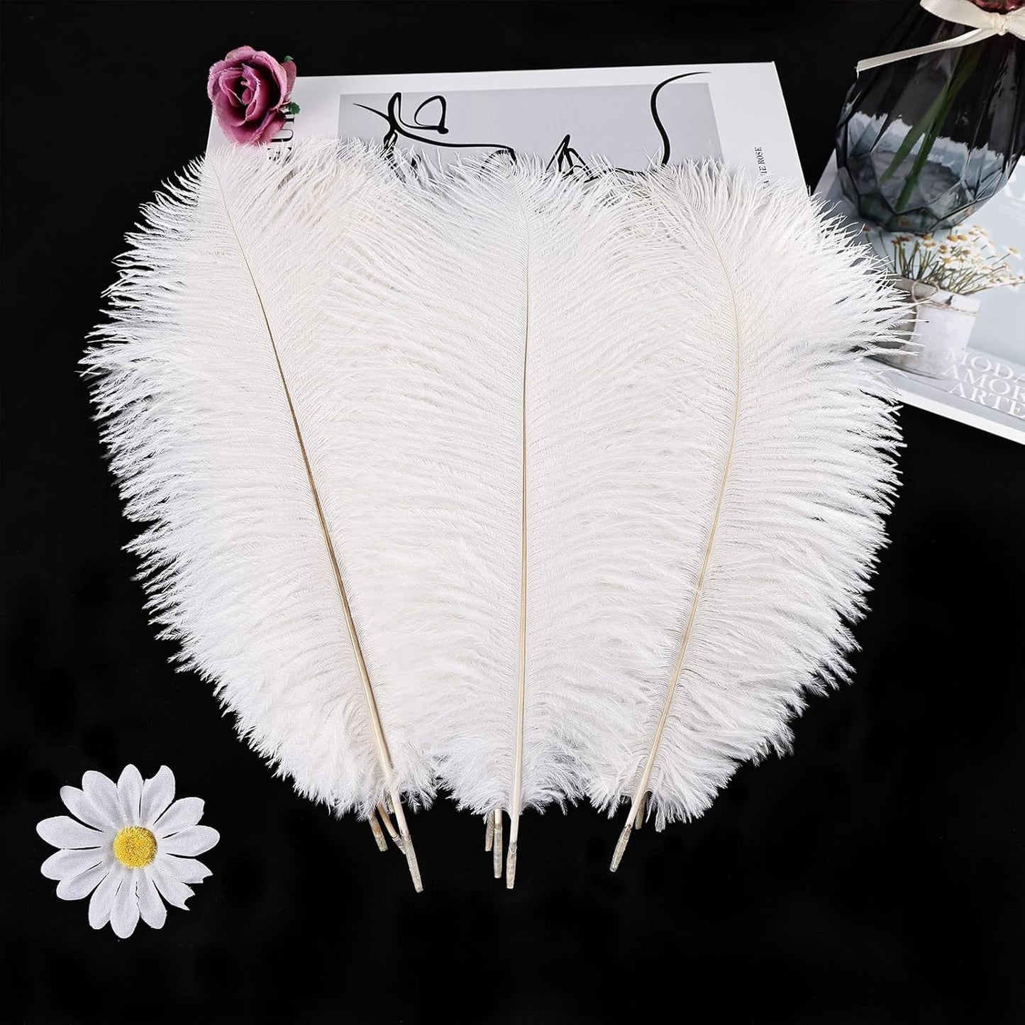 THARAHT White Ostrich Feathers 12pcs Natural Bulk 10-12Inch 25cm-30cm for Crafts Wedding Party Centerpieces Easter Gatsbi and Christmas Tree Decoration Feathers