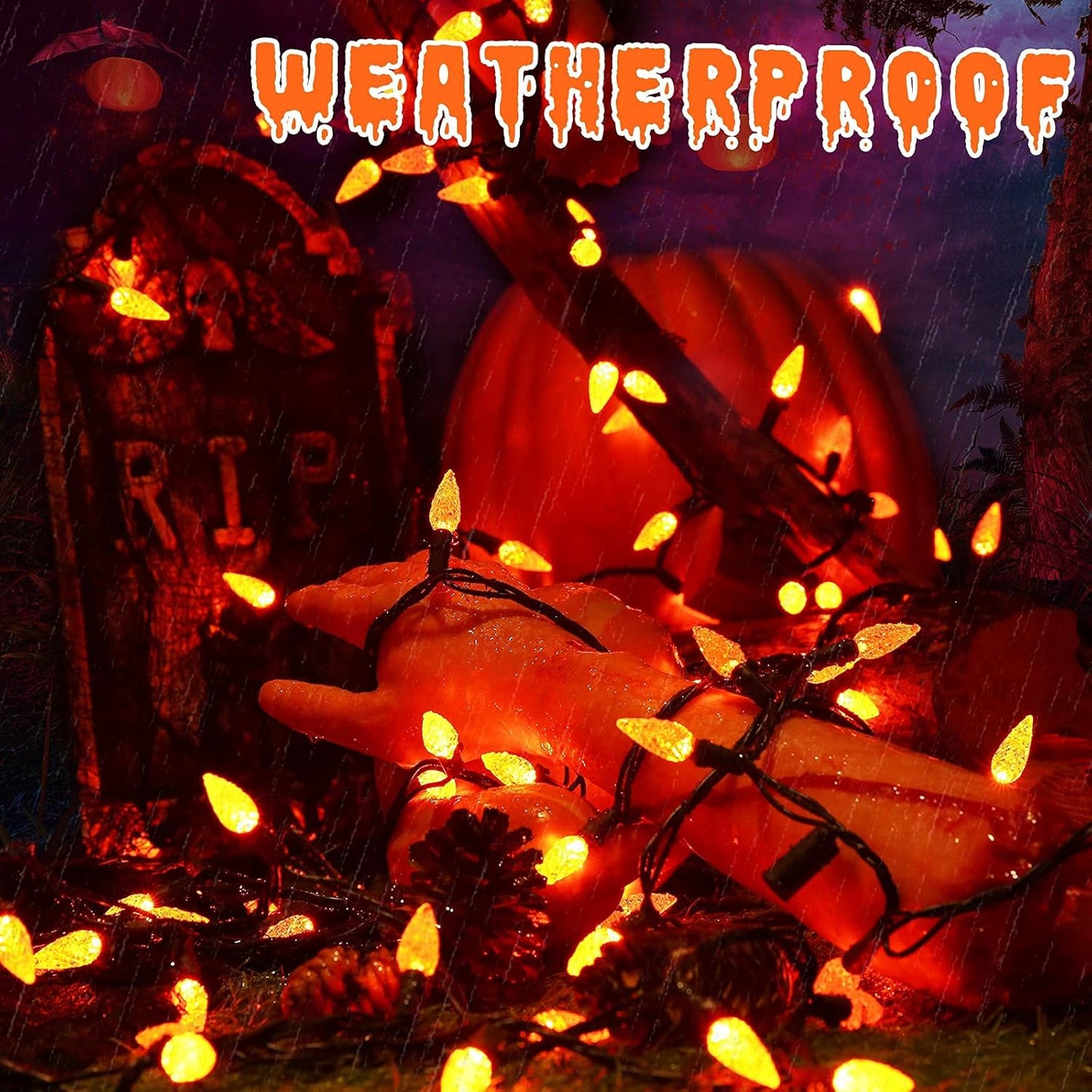 Brizled Orange String Lights, 33ft 100 LED Faceted C5 Orange Halloween Lights, 120V UL Certified Halloween Light Set Connectable Amber Light for Indoor & Outdoor Tree Xmas Party Decoration