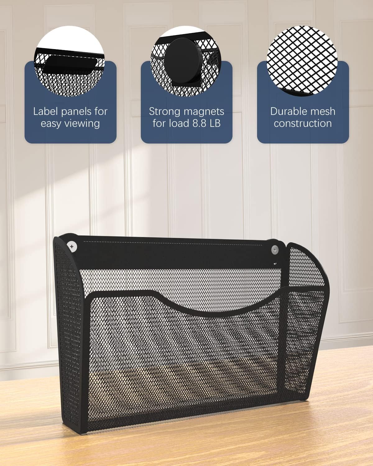 2 Pack 1-Tier Magnetic File Holder - No Drilling Installation File Organizer, Large Capacity Magnetic File Holder for Refrigerator, File Cabinets, Whiteboard, Office, Kitchen