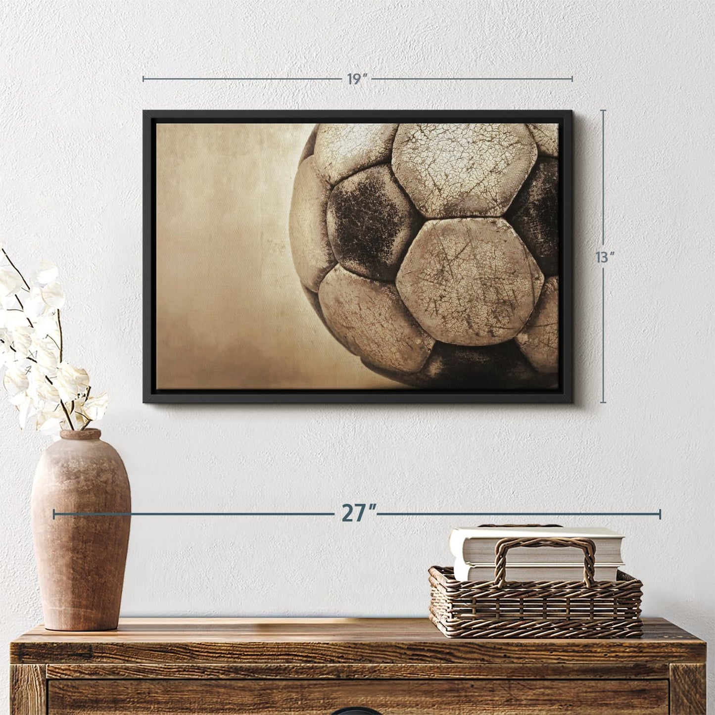 Elephant Stock Worn Soccer Ball Wall Art - Horizontal Framed Canvas - 1-Piece Living Room Wall Decor - Photography sports Canvas Print - Brown and Gray Decor for Wall - 19" X 13"