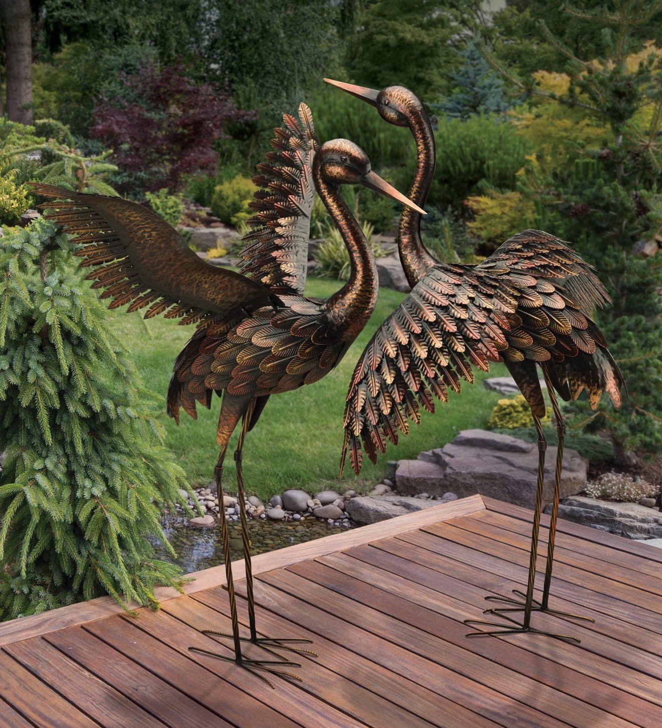 Regal Art & Gift Outdoor Garden Décor, Unique Bird Sculpture, Rustic Metal Bird Statues, Garden Ornaments, Bird Figurine for Lawn, Decorative Sculpture, Crane, Multi, Wings Up, 44" Height
