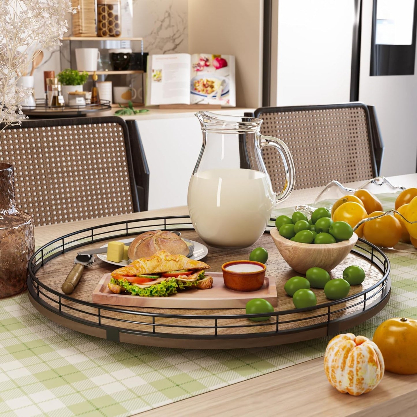 Acacia Wood 18" Lazy Susan Turntable Organizer for Table Top, Farmhouse Large Round Lazy Susan for Cabinet Kitchen Centerpieces Dining Table, for Condiments Charcuterie, Bathroom Vanity Tray Decor