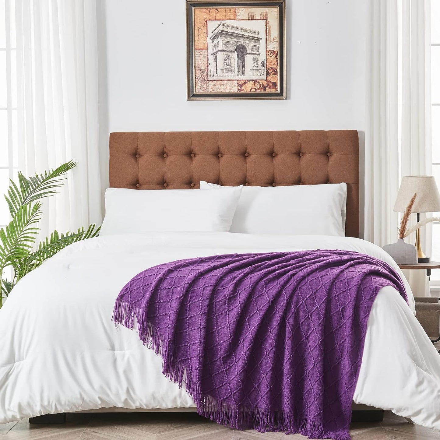 inhand Valentine's Day Gifts Throw Blanket Purple for Couch, Soft Living Room Home Decor Twin Size Knitted Blanket, Outdoor Lightweight Breathable Summer Blanket, Farmhouse Woven Decorative, 60"x80"