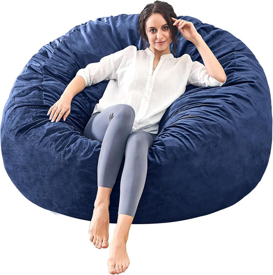 Bean Bag Chairs for Adults - Memory Foam Furniture BeanBag Chair - Kids/Teens Sofa with Soft Micro Fiber Cover - Round Fluffy Couch for Living Room Bedroom College Dorm - 5 ft, Navy