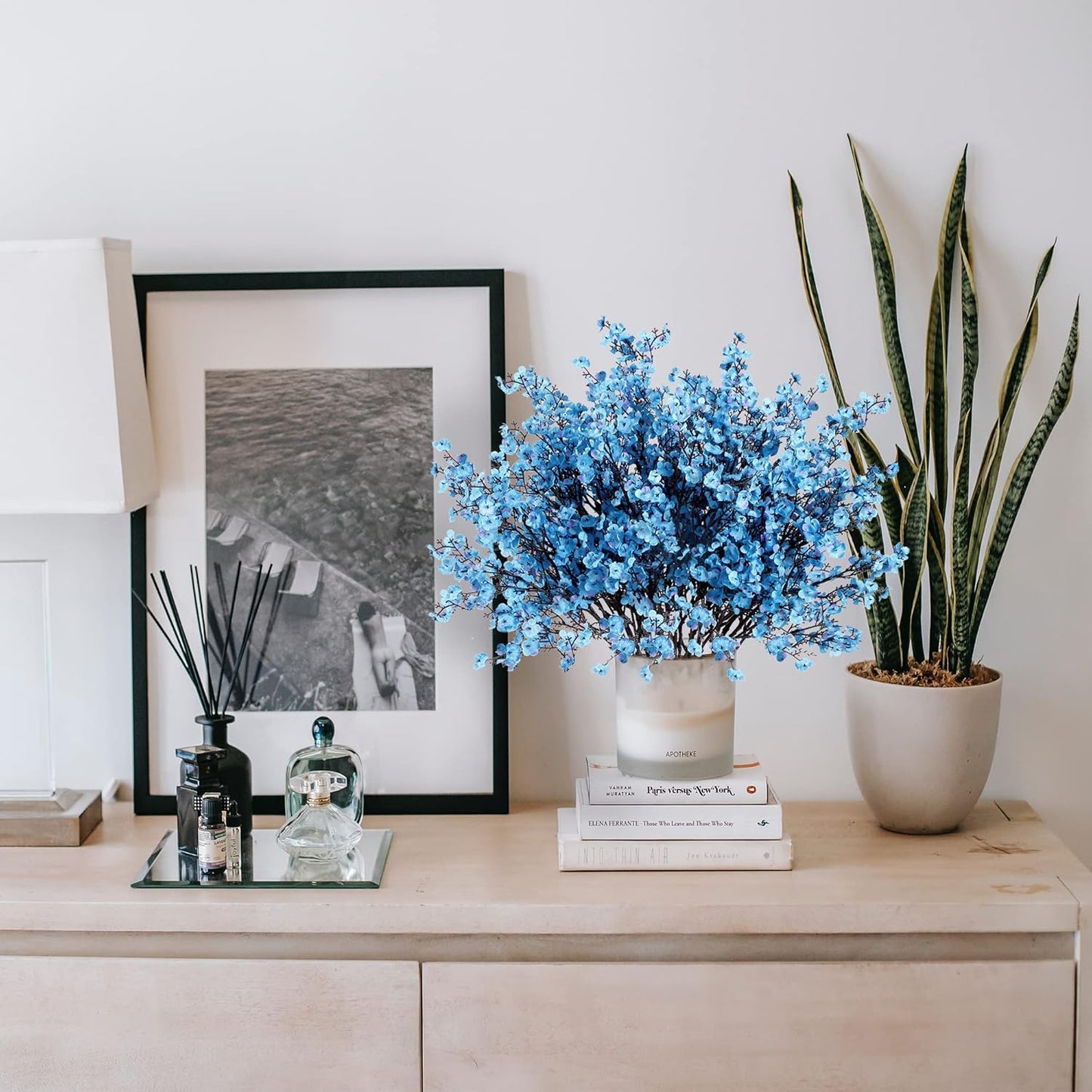 Sggvecsy 6 Pcs Babys Breath Artificial Flowers Gypsophila Bouquets Bulk Real Touch Fake Silk Flowers for Home Wedding DIY Floral Arrangement Kitchen Table Centerpiece Festival Decoration (Blue)