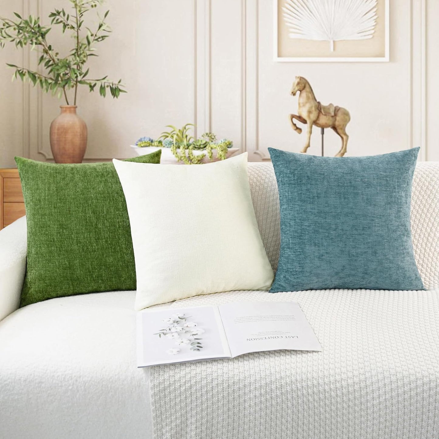 CaliTime Throw Pillow Covers Decorative 16 X 26 Inches Pack of 2 Cozy Chenille Cushion Cases for Couch Sofa Bed Living Room Home Forest Green