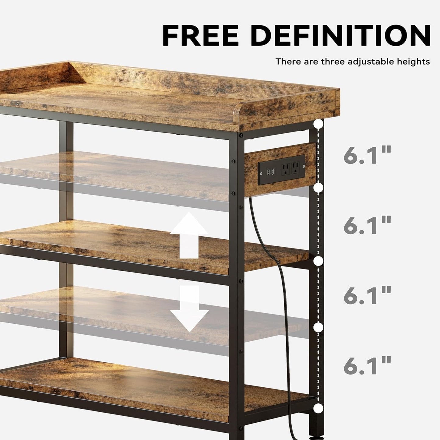 IRONCK Console Table, Sofa Table with Power Outlet, Farmhouse Hallway Table for Entryway, Living Room, Height Adjustable, Easy Assembly, Rustic Brown,32"