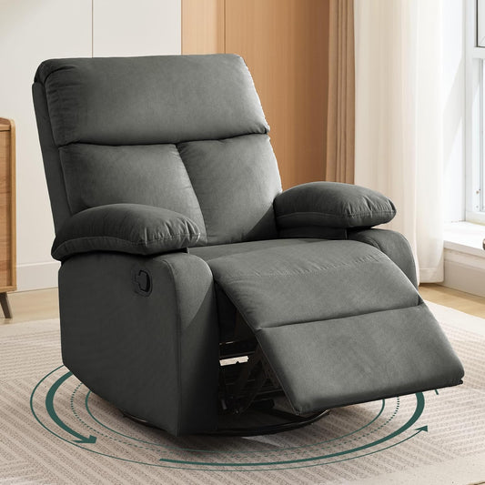 Swivel Rocker Recliner for Adults, Rocking Small Recliner Chair for Small Spaces, Glider-Nursery Rocking Chair for Living Room, RV, Nursery, Bedroom, Grey