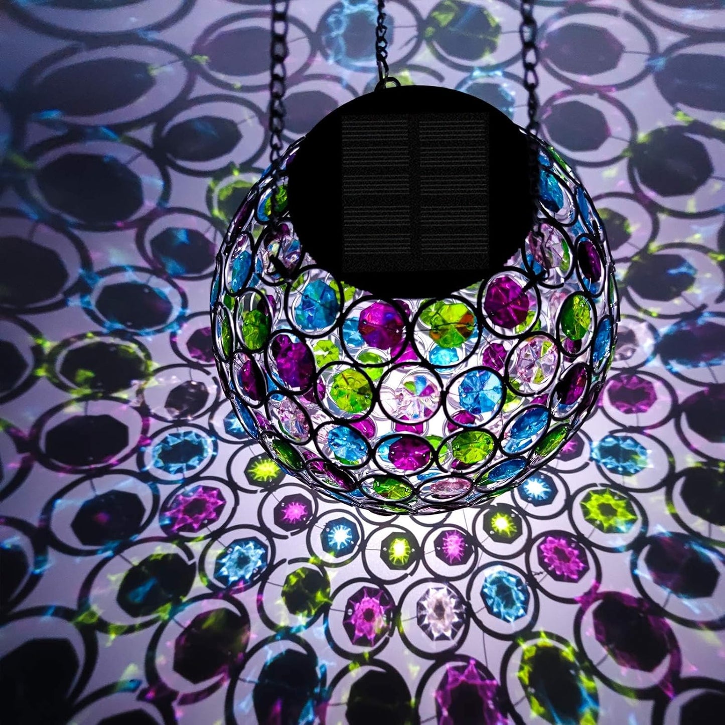Solar Hanging Lantern Outdoor Lights, Dual LEDs Color Changing and Cool White Hanging Light Waterproof Crystal Globe Lamp Decoration in Garden, Pathway, Front Door - Multi Color