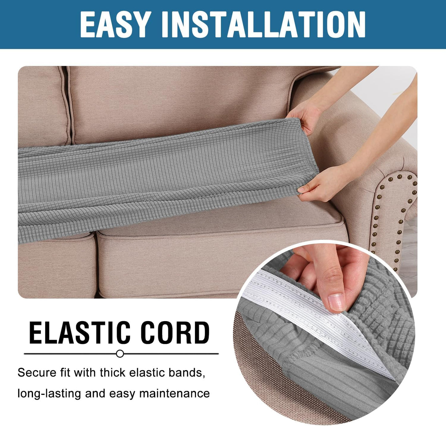 H.VERSAILTEX Super Stretch Individual Seat Cushion Covers Sofa Covers Couch Cushion Covers Slipcover Sets Thick Jacquard Textured Twill Fabric (1 Piece Loveseat Cushion Cover, Dove)