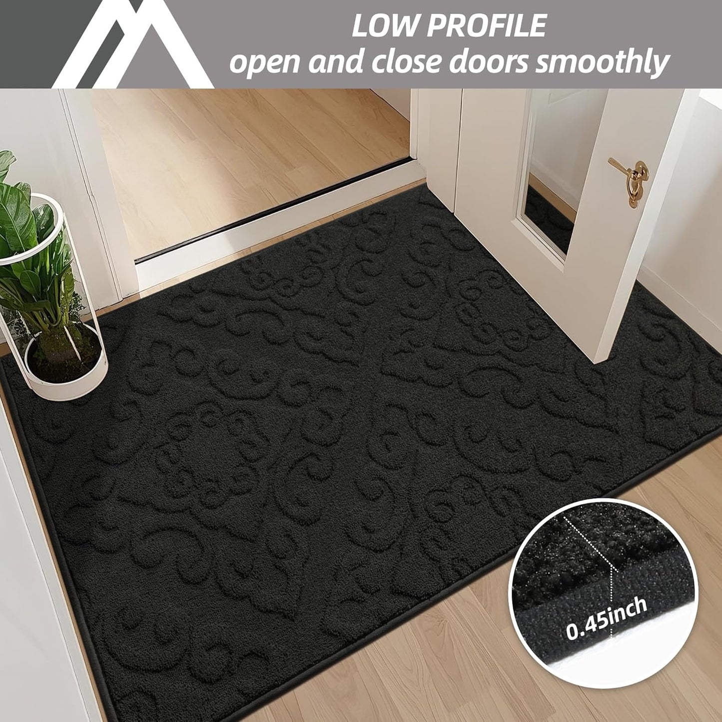 COSY HOMEER-Door-Mat-Non-Slip-Entryway-Rug 20”x32” Absorbent Welcome Mats Washable Dirt Trapper Door Mat Entrance Floor Mats for Front Back Doormats and Wet Shoes,Black