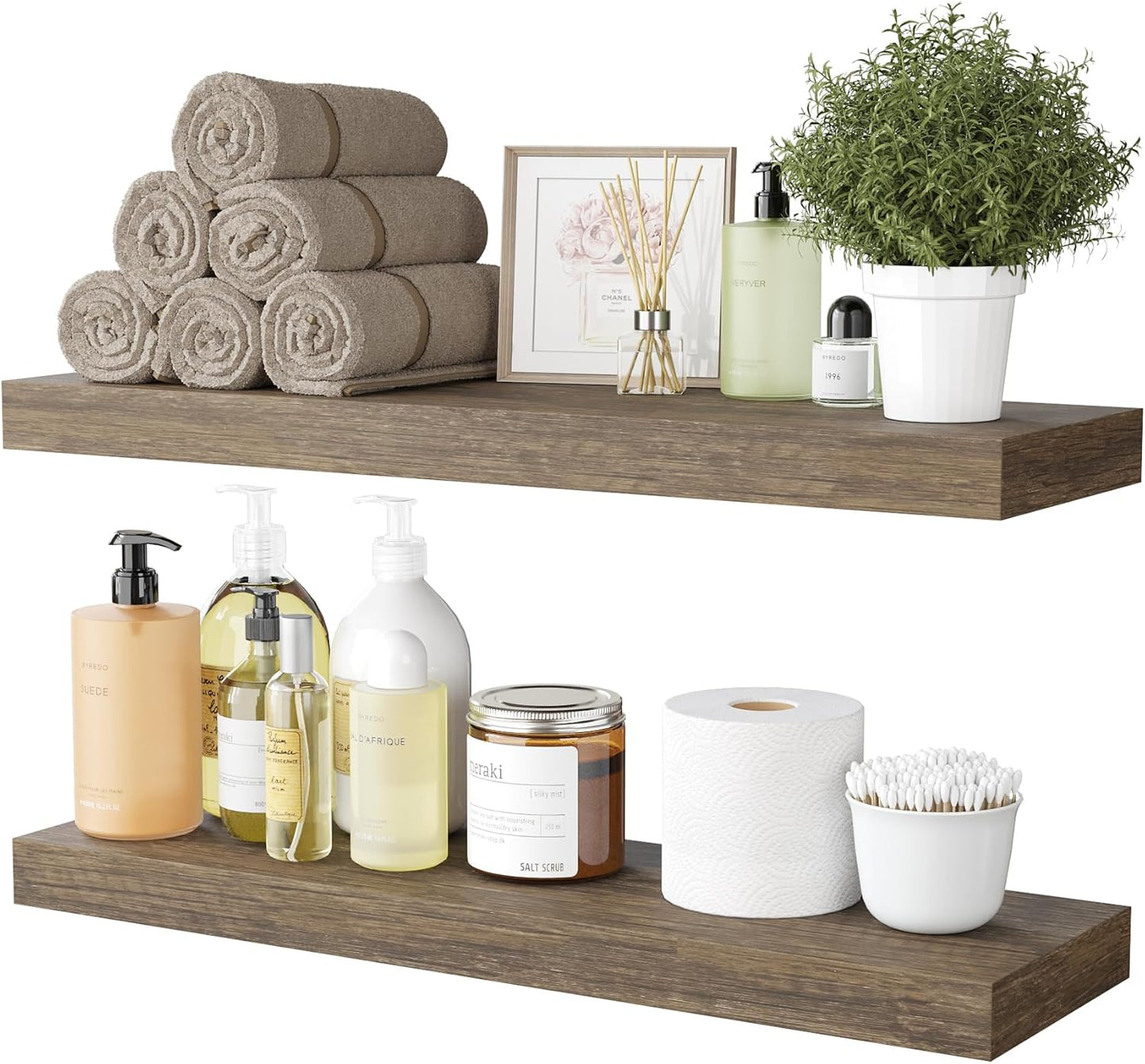 BAMEOS Floating Shelf, 24x6 Wall Shelf,Decor Wall Mounted Shelves,Hanging Shelf Set for Bathroom Kitchen Living,Kitchen,Room Bedroom Storage