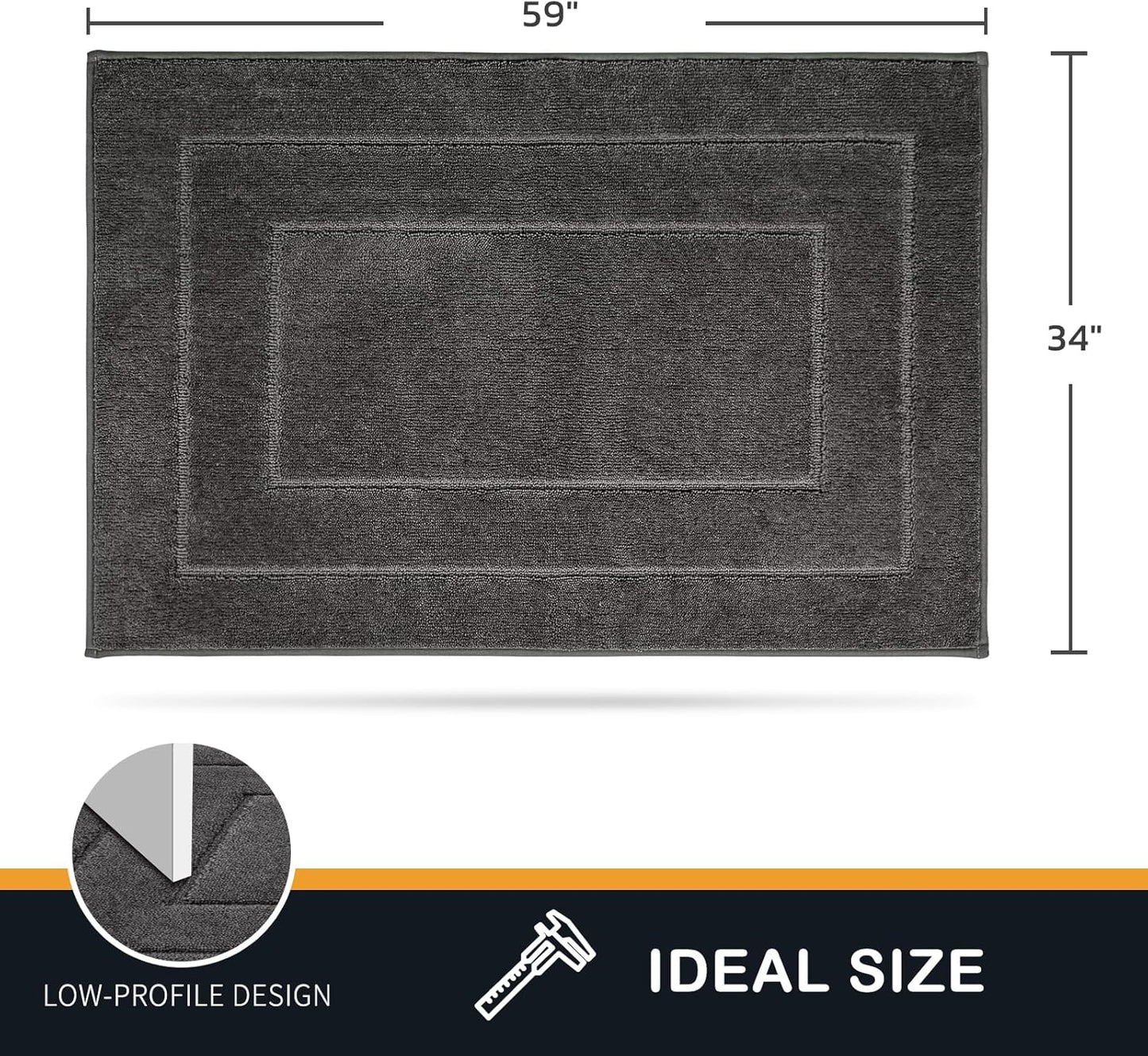 PURRUGS Dirt Trapping Door Mat 34" x 59", Non-Slip/Skid Machine Washable Entryway Area Rug, Dog Doormat, Super Absorbent Welcome Mat for Muddy Wet Shoes and Paws, Grey