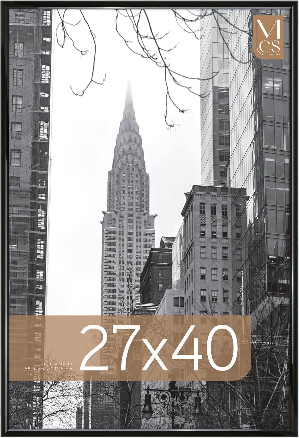 MCS Trendsetter Movie Poster Frame 27x40 Black High-Gloss, Vertical & Horizontal Wall Hanging Large Picture Frame for Photos, Artwork & Custom Posters (1-Pack)