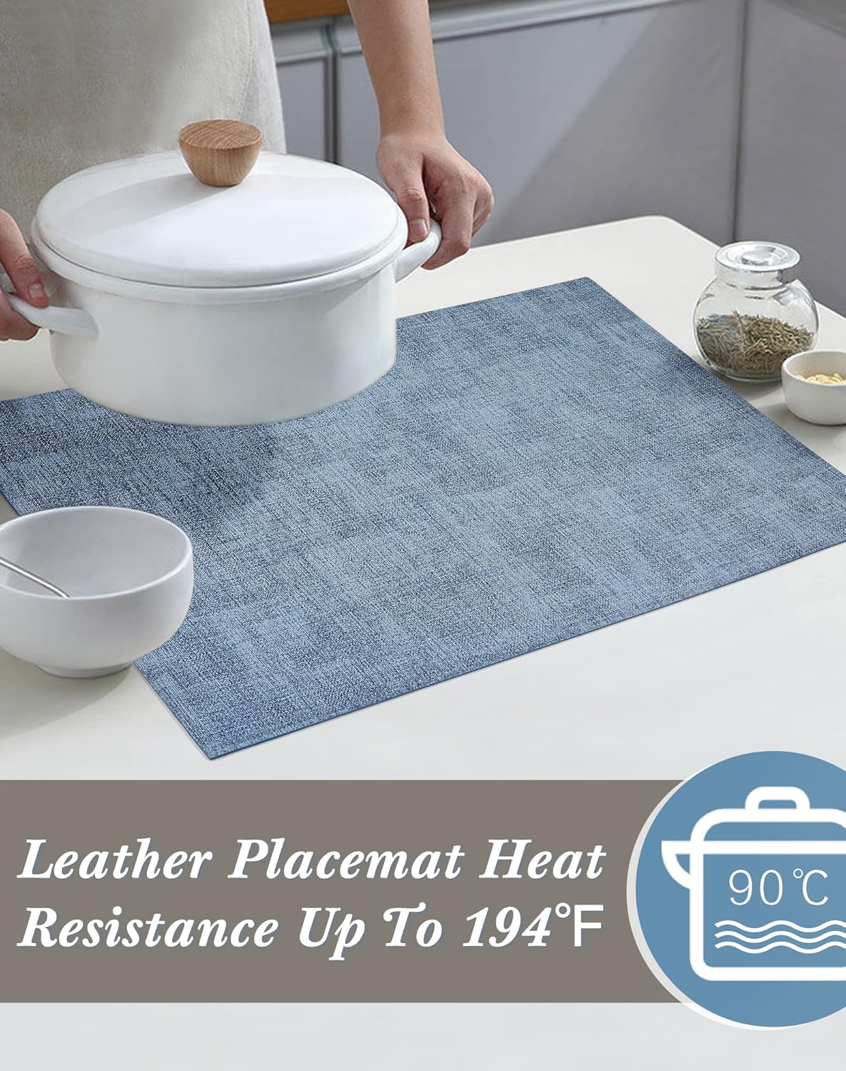 SUEH DESIGN Leather Placemats Set of 6 Reversible Table Mats Heat Resistant Waterproof No-Slip Place Mats for Dining Table Kitchen Parties