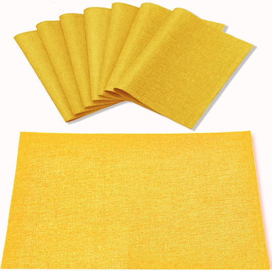 Cloth Placemats Set of 8, Linen Type Fabric Placemats Machine Washable Heat Resistant Placemats Wrinkle Free Thick Polyester Kitchen Place Mats for Dining Table (Yellow)