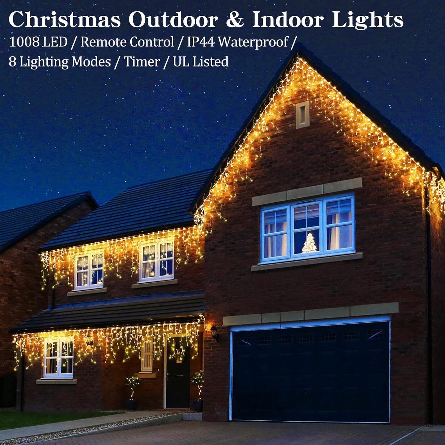 Christmas Icicle Lights Outdoor Decorations 1008 LED 98.4 FT Icicle String Lights with 189 Drops, 8 Modes Curtain Fairy Icicle Lights for Christmas Wedding Party Eaves Patio Yard (Warm White)