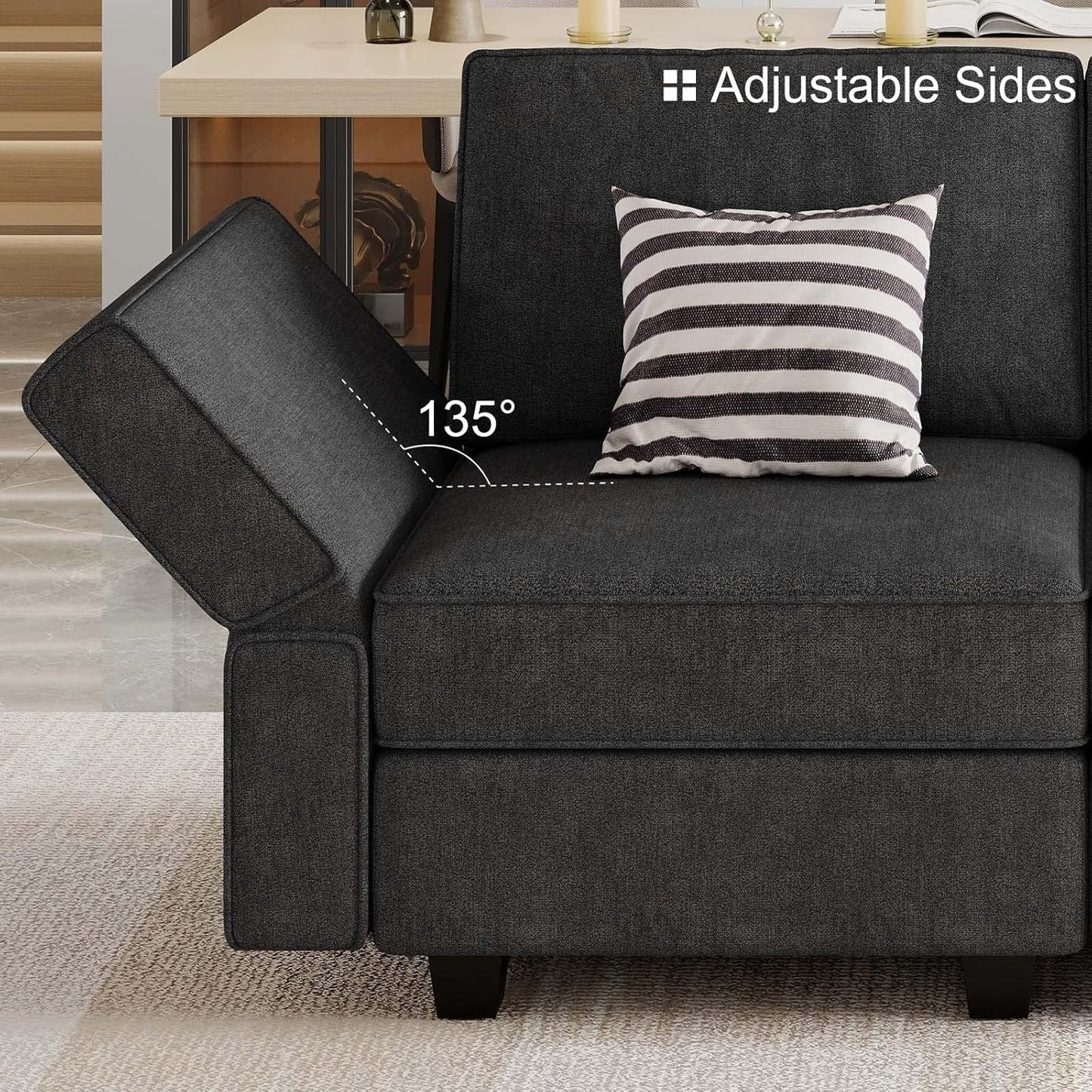 Bellfin Modular Sectional Sleeper Sofa Convertible Sofas with Storage Ottomans Small Sectional Couches for Living Room. Black Couch