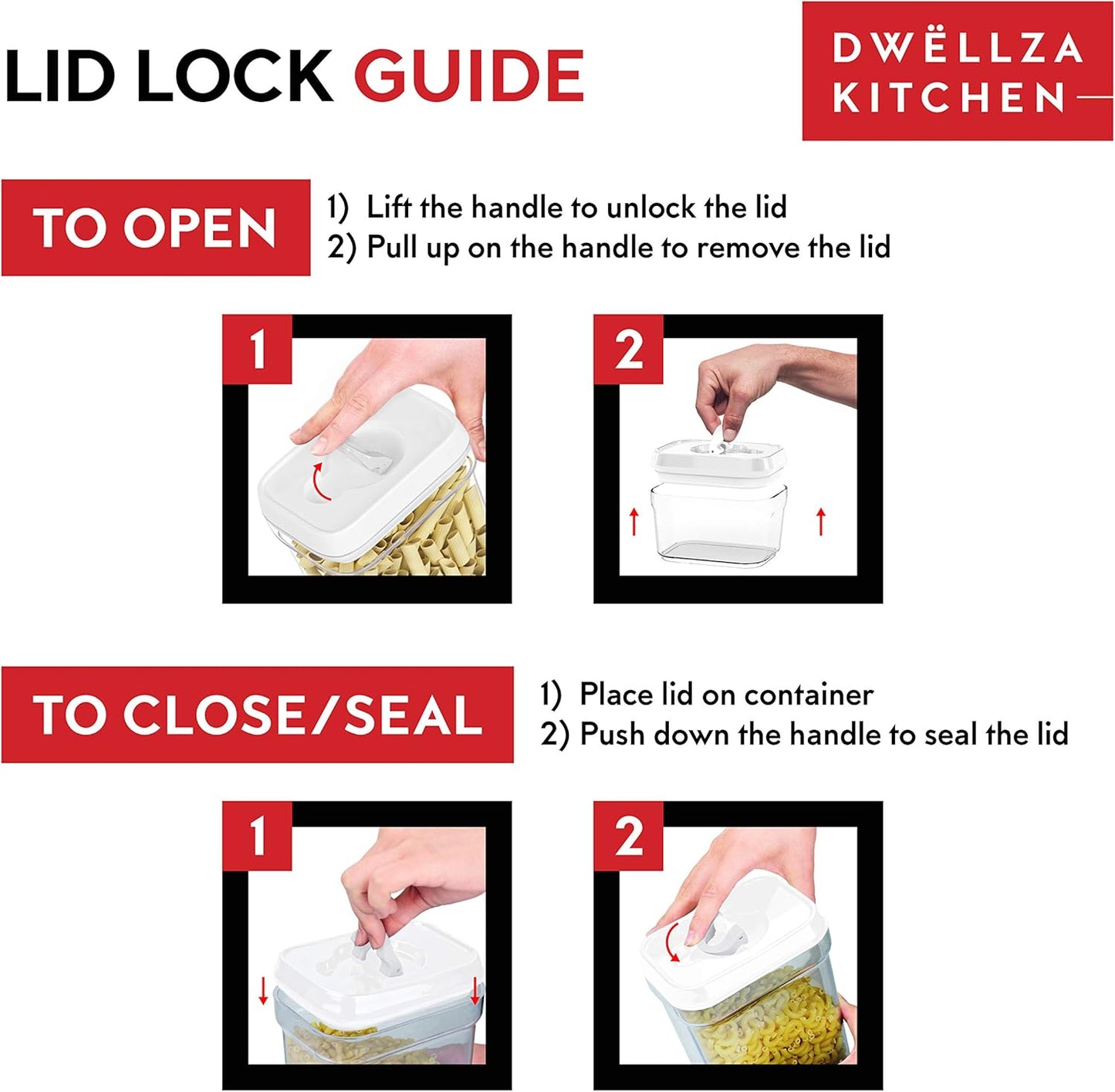 DWËLLZA KITCHEN Airtight Food Storage Containers with Lids - 5 Piece Set - Kitchen Accessories - Pantry Organization and Storage Containers for Food - Clear BPA-Free - Keeps Food Fresh & Dry