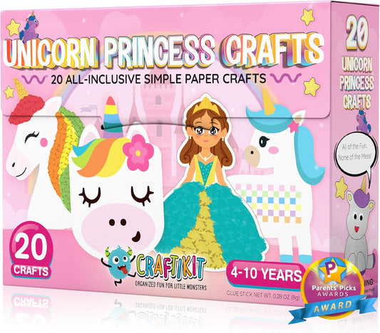 Craftikit® 20 Award-Winning Princess & Unicorn Crafts for Kids Ages 3-10 Years, All-Inclusive Toddler Arts and Craft Kits for Kids, Fun Toddler Craft Box for Girls in Preschool