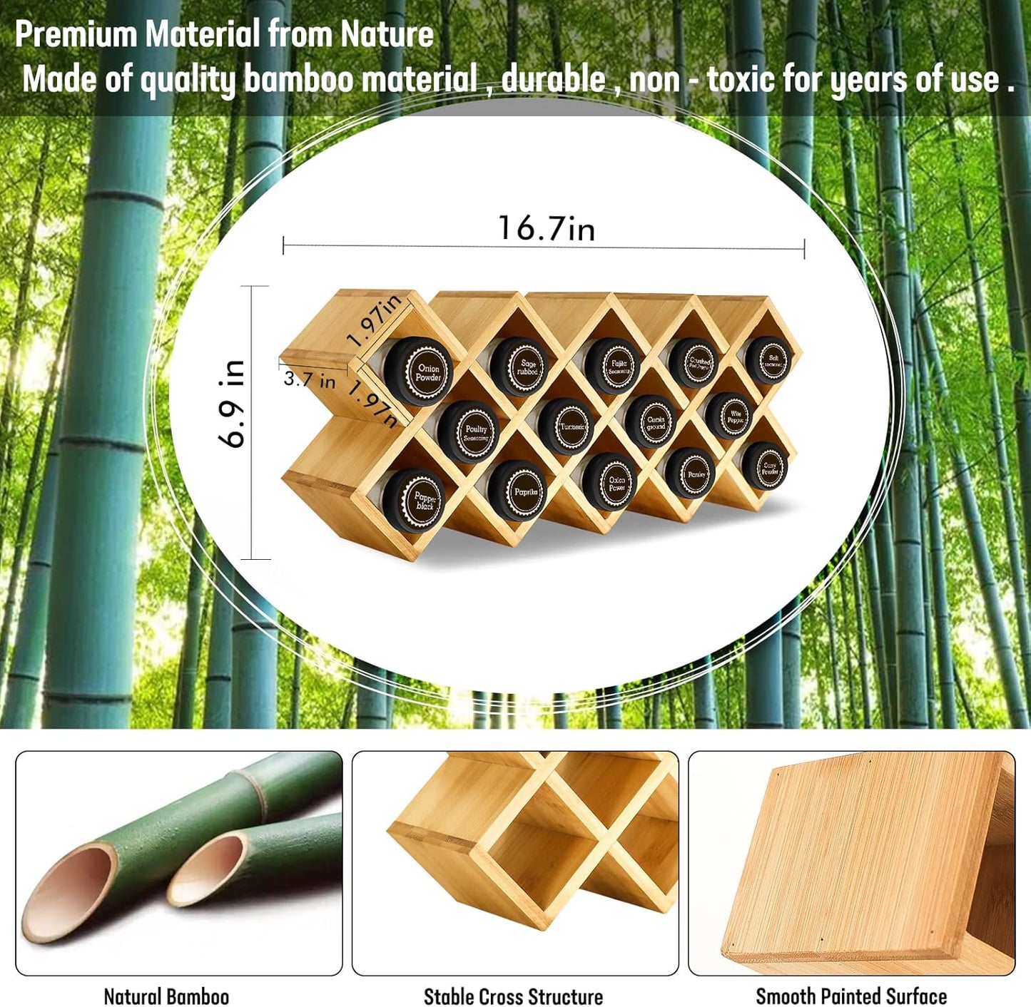 Bamboo Criss Cross Spice Rack Organizer for Cabinet, Wood Seasoning Rack Spice Holder, 18-Jar Spice Rack Tower Spice Storage for Kitchen Countertop Drawer-Jars Not Included