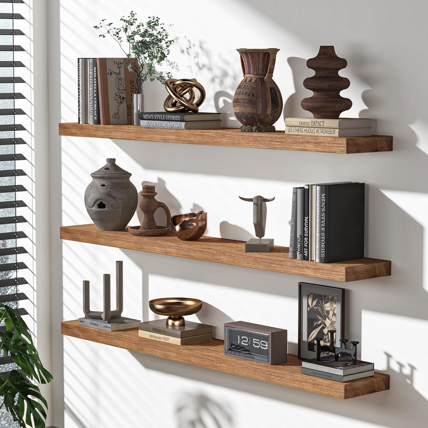 Floating Shelves for Wall, USA-Sourced Fir Wood 55 Inch Wall Shelves Set of 1, Natural Rustic Solid Wooden Floating Shelves Wall Mounted, Nursery Book Storage Shelf, Display Shelf for Bathroom