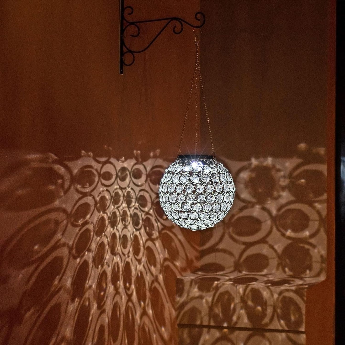 Solar Hanging Lantern Outdoor Lights, Dual LEDs Color Changing and Cool White Hanging Light Waterproof Crystal Globe Lamp Decoration in Garden, Pathway, Front Door - Clear