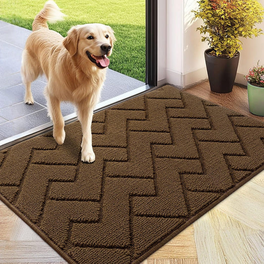 hicorfe Front Door Mat Outside Entrance,24"x35" Absorbent Muddy Dirt Resist Welcome Door Mats Outdoor Indoor,Stain and Fade Resistant,Non Slip Backing Entry Mat Doormat for Entryway (Dark Brown)