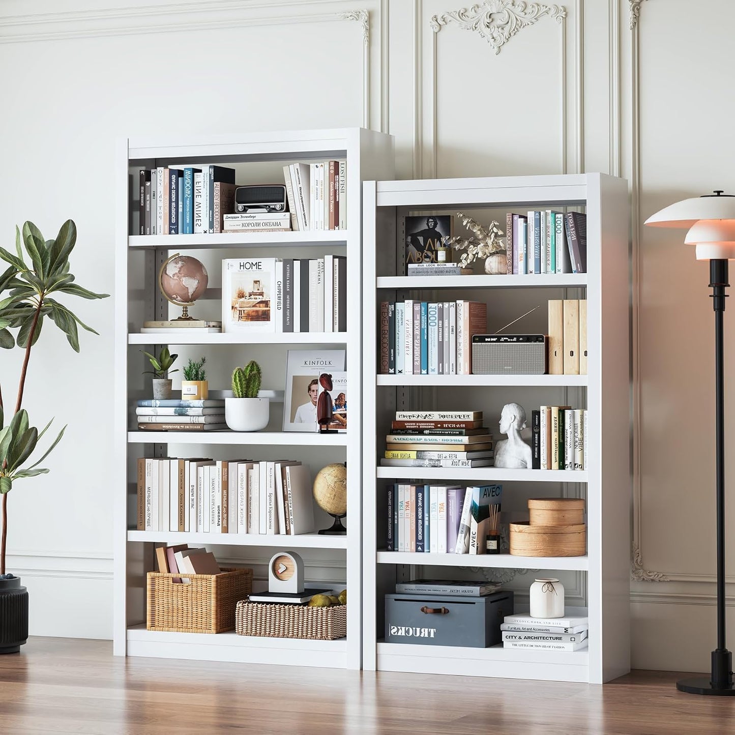 Bookshelf, 5 Tier Bookshelf with Adjustable Shelves, 69" H Tall Bookcase, Metal Bookshelves and Heavy Duty Bookcases for Living Rooms, Home Offices, Library, 10 Minutes Assemble