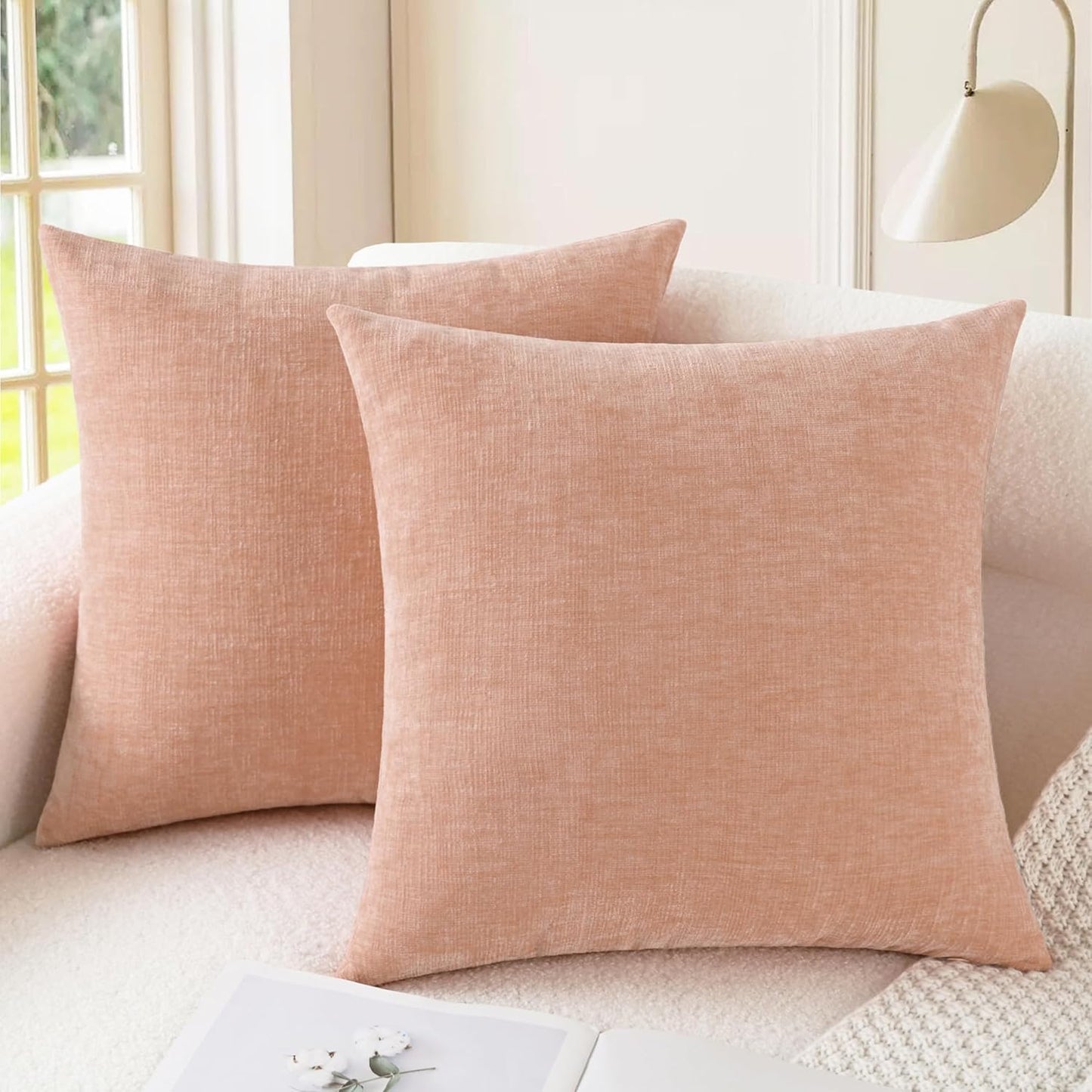 CaliTime Throw Pillow Covers Decorative 26 X 26 Inches Pack of 2 Cozy Chenille Cushion Cases for Couch Sofa Bed Living Room Home Dusty Pink