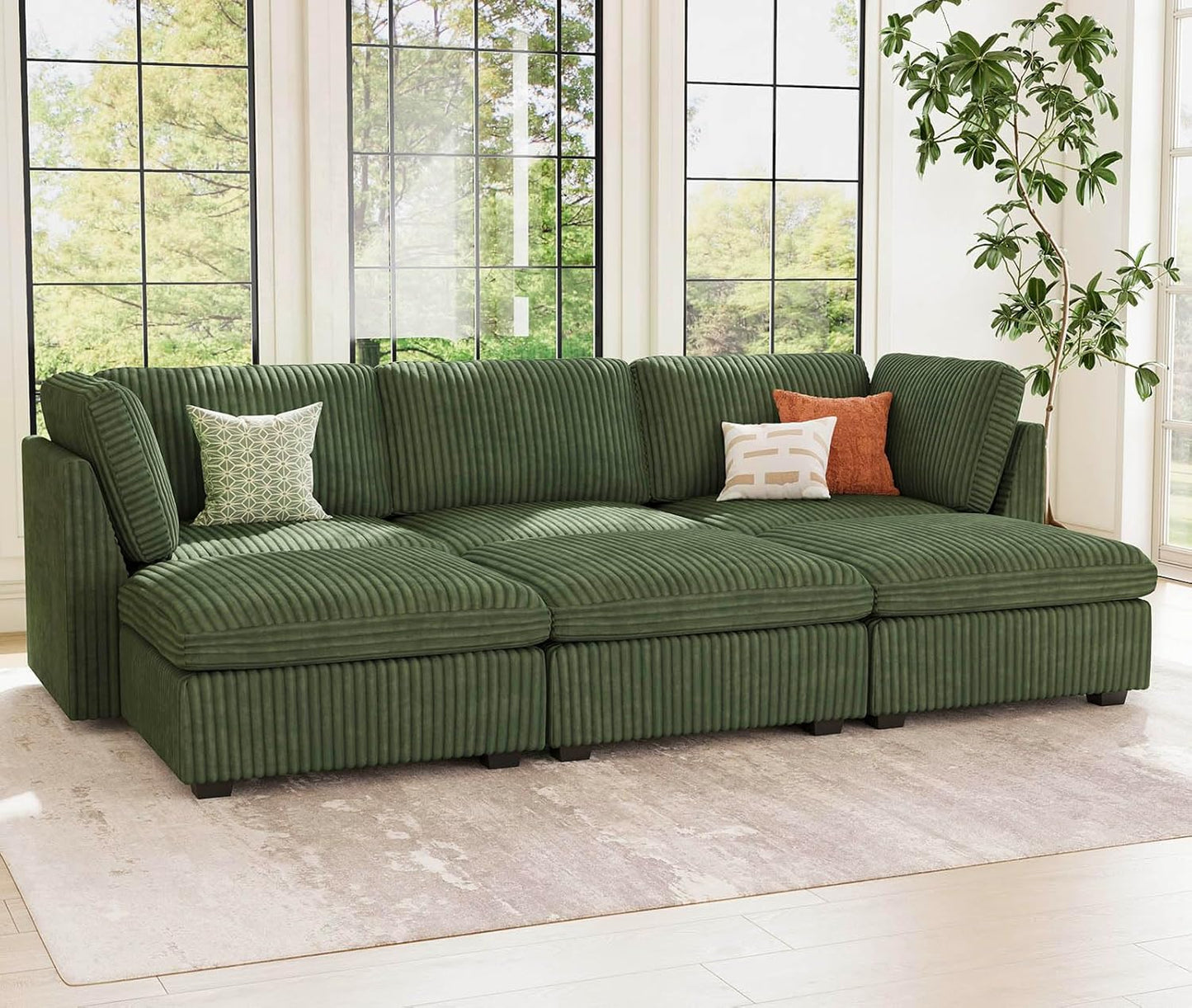 Belffin Modular Sectional Sofa with Sleeper Sofa, Oversized Cloud Couch with Extra Deep Seat, Upholstered 6 Seat Sectional Couches for Living Room, Plush Corduroy Green