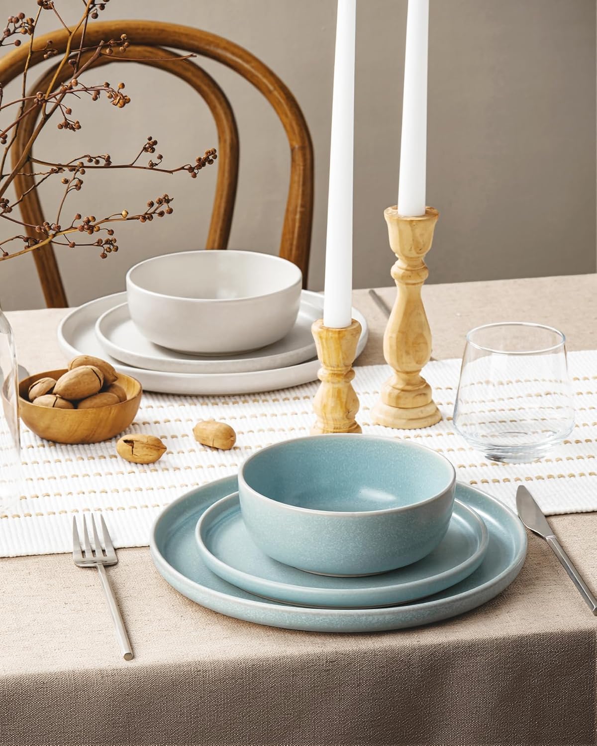 Famiware Milkyway Plates and Bowls Sets, 12 Pieces Dinnerware Sets, Reactive Glaze Dish Set, Stoneware Dishes Set for 4, Matte Multi-color