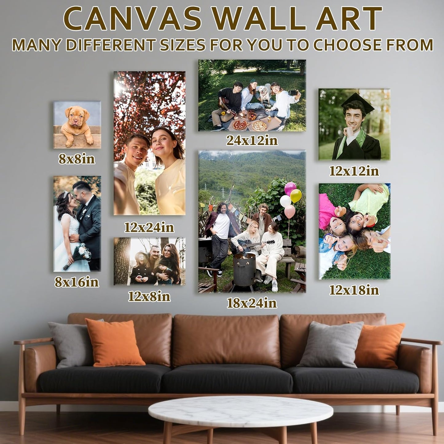 Custom Canvas Prints with Your Photos - Personalized Pictures Print, Customized Photo Gifts, Wall Art Poster Canvas Printing for Wedding, Family, Baby, Pets, Home Office Decor, Wrapped Frame 24x12
